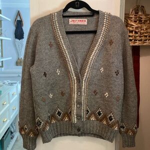 Vintage Peruvian Inca Alpaca Cardigan Sweater